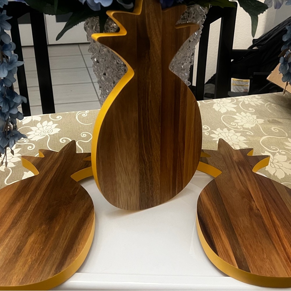 Pineapple Shaped Wooden Cutting Boards with Yellow Trim